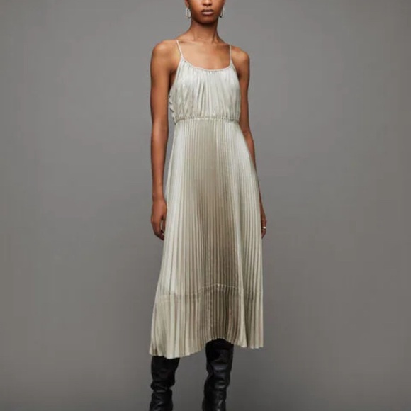 NWOT Allsaints Silvi Metalic Cream Champagne Plated Dress Size XS - Picture 3 of 17